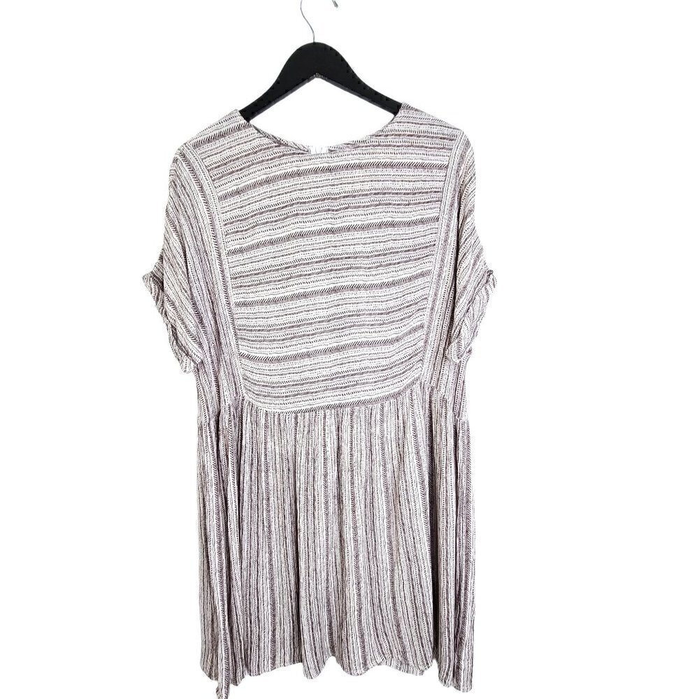 Womens" Lagenlook Brown Gray Striped Mini Swing Dress